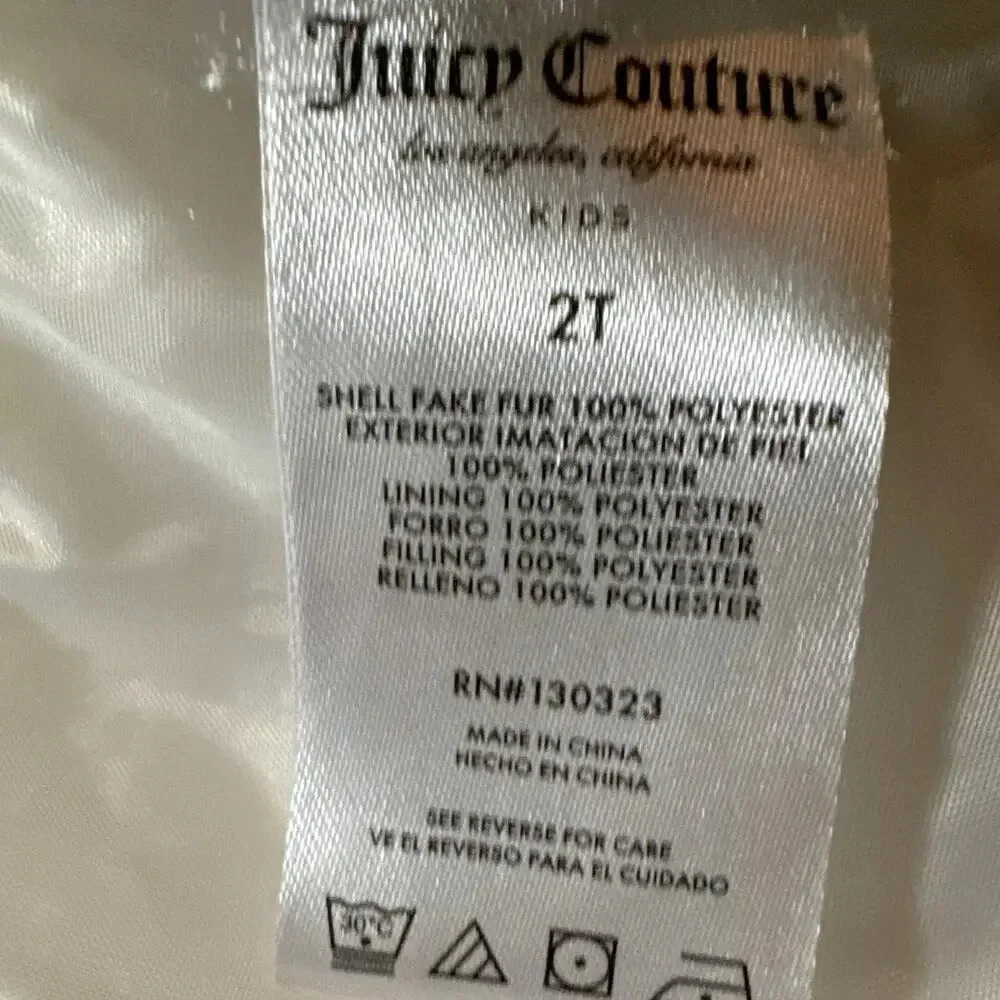 Juicy Couture Kids White Ribbed Faux Fur Peplum Coat Heart Logo 2T RN130323 - Picture 6 of 7